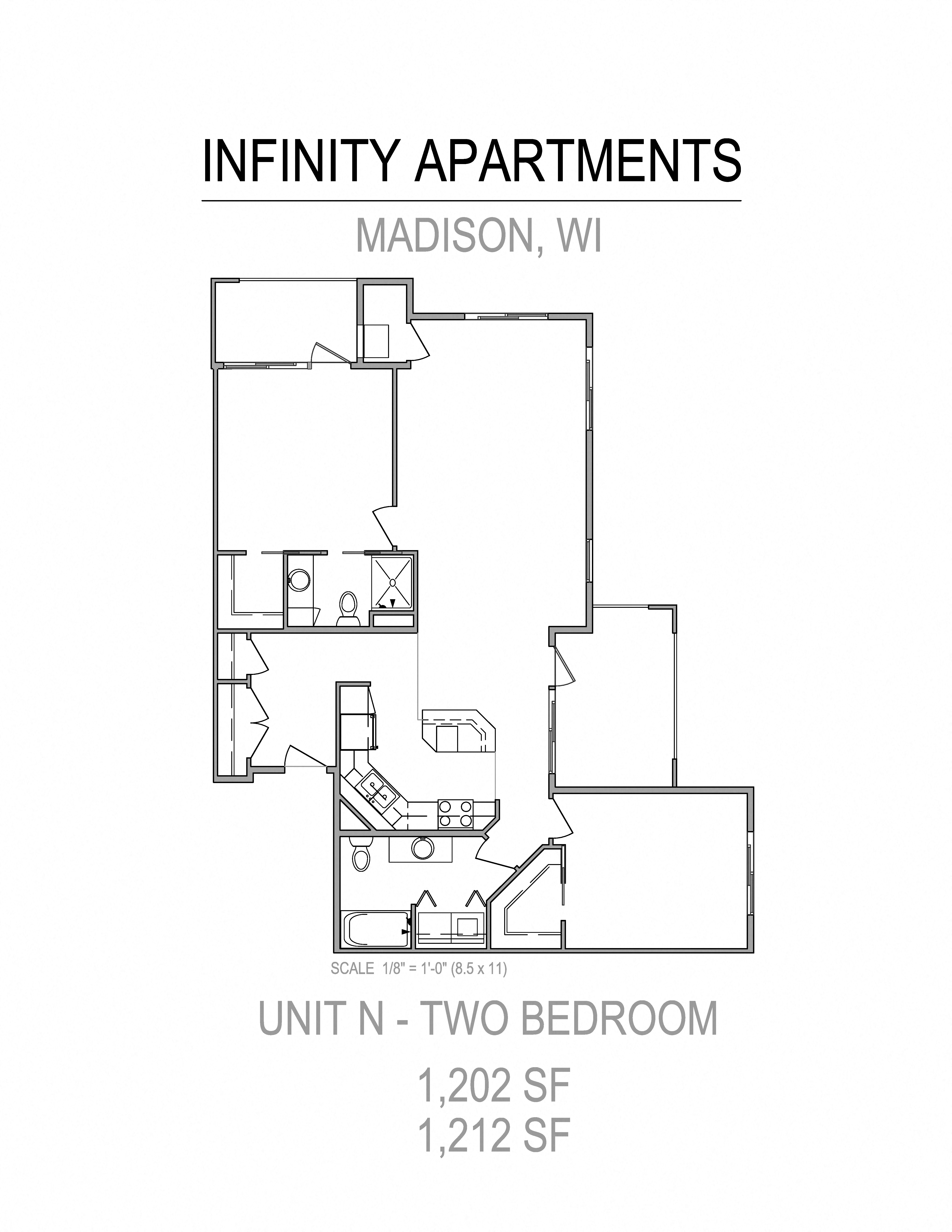 Floor plan for 2 beds, 2 baths, 1212 sqft